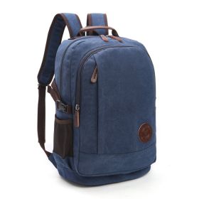 Wear-resistant Washed Canvas Men's And Women's Backpacks Street Casual Fashion Large Capacity Multifunctional (Color: Dark Blue)