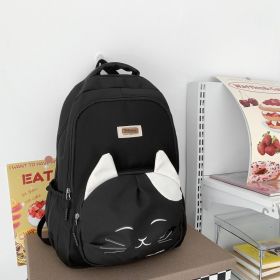 Japanese Cute Cat College Style Large Capacity Schoolbag (Color: Black)