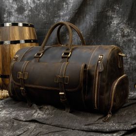 Large Capacity Travel Men's First Layer Cowhide Luggage Bag Portable (Option: 52cm Dark Brown)