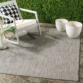 Courtyard Blair Geometric Indoor/Outdoor Area Rug or Runner (material: Polypropylene, Color: Black/Light Grey)