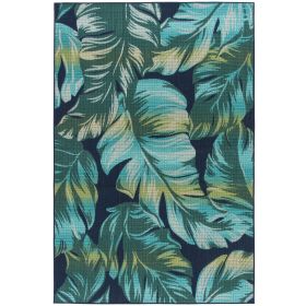 6'6"x9'6" Tropical Palm Outdoor Area Rug (material: Polypropylene, Color: Navy)