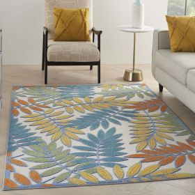 Indoor/outdoor gray/blue 6 'x 9' small carpet; (6x9) (material: Polypropylene, Color: Ivory/Multi)