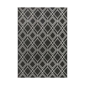 Gray diamond -shaped geoorgical weaving outdoor carpet; 6'x9 ' (material: Polyester, polyetryleration, size: 6' x 9')